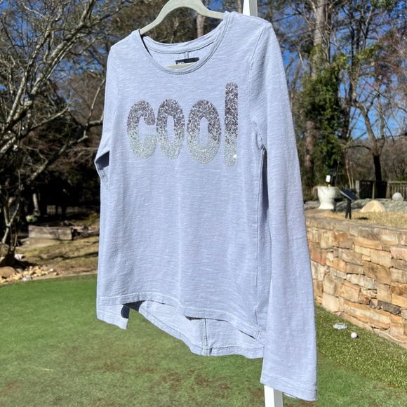 GapKids Gray Long-Sleeve, High-Low, A-Line T-Shirt with Sparkly Sequin "Cool" - Picture 5 of 15